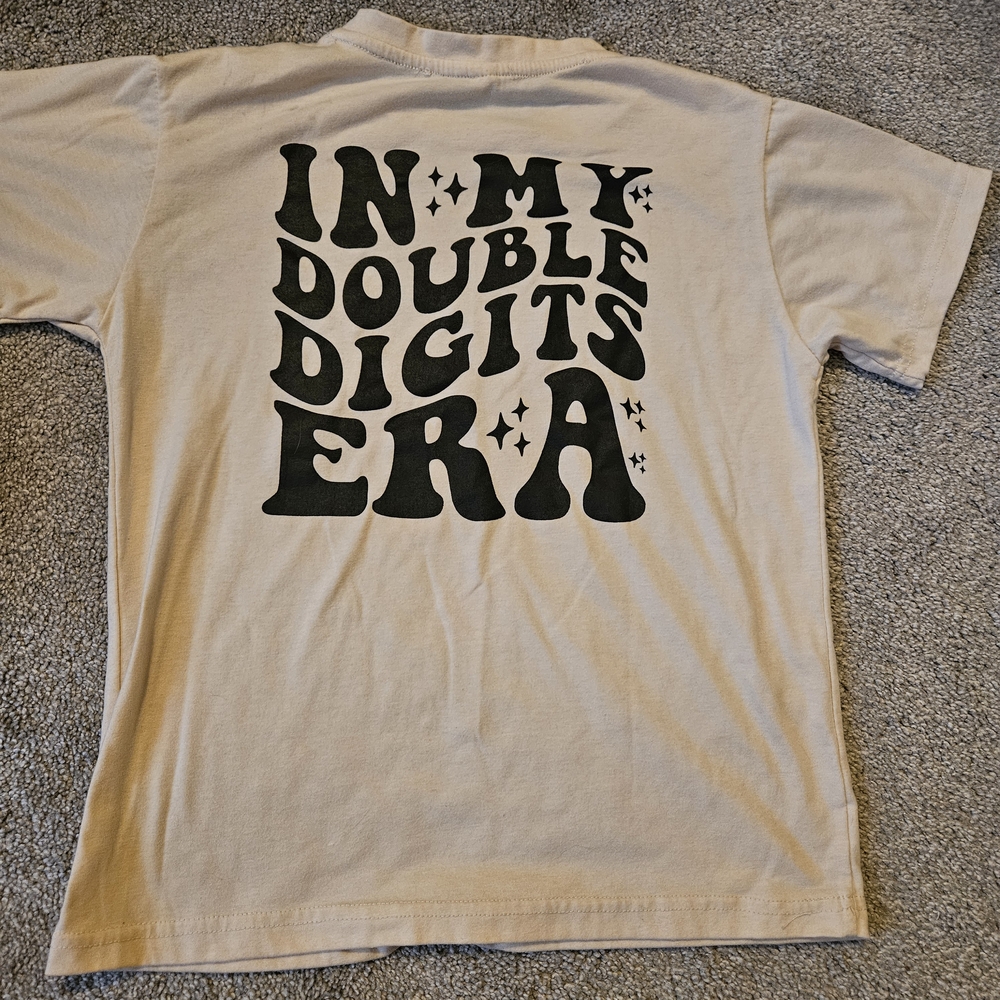 Beige 10th Birthday Graphic Tee with Bold Print Girl's In My Double Digits Era
